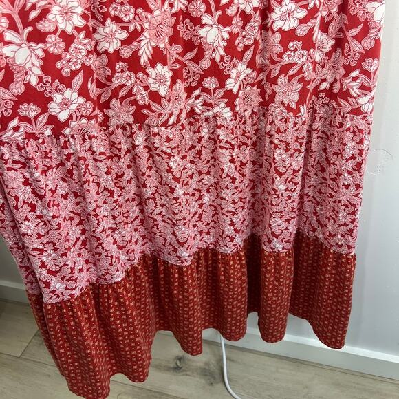 Lands End Sleeveless tiered knit floral red maxi dress womens Plus size 1x - Picture 3 of 7